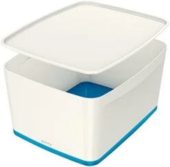 Leitz Large MyBox With Lid, Storage Box For Home And Office, High Gloss Plastic, 18 Litre, A4, White/Blue Metallic -GENERIC Shop 41cSzPX9KAL. AC