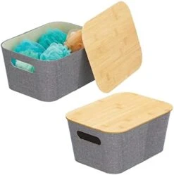 MDesign Modern Fabric Covered Basket With Lid - Stacking Decorative Storage Bin Box With Bamboo Cover For Closet, Living Room, Kitchen, Office Shelf - Holders For Clothing/Accessories, 2 Pack, Cream -GENERIC Shop 41cV7W8mIHL. AC