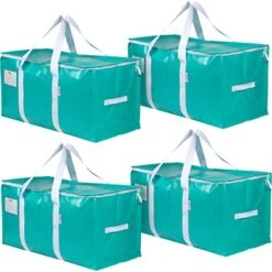 Primo Moving Bags Heavy Duty Extra Large Packing Bags For Moving And Storage Totes - Reusable Alternative To Moving Boxes With Strong Handles & Zippers Fold Flat Sea Foam Blue - 4 Pack