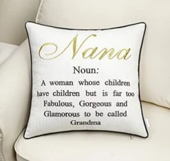 EURASIA DECOR Nana Definition Embroidered Decorative Square Accent Pillow Cover - Grandma/Me-Ma Birthday Gift, Mothers Day - 18x18 Inches, Ivory