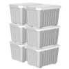 Cetomo 35L*6 Plastic Storage Box,Gray, Tote Box, Organizing Container With Durable Lid And Secure Latching Buckles, Stackable And Nestable, 6Pack, With Buckle