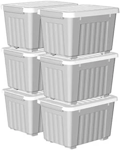 Cetomo 35L*6 Plastic Storage Box,Gray, Tote Box, Organizing Container With Durable Lid And Secure Latching Buckles, Stackable And Nestable, 6Pack, With Buckle -GENERIC Shop 41dUBvLkp4L. AC