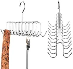 Belt Tie Rack Hanger Removable Metal Hanger With Hooks Shawls Belt Towels Holder Organizer Storage Rack Space Saving, 20 Hooks, 12 X 4 X 3 Inch (Silver, 2) -GENERIC Shop 41dW16z7luL. AC