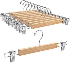 Amber Home 14.17" Solid Natural Wooden Pant Skirt Hangers 10 Pack, Bottom Hangers For Slacks Trousers Jeans With 2-Adjustable Anti-Rust Clips (Natural, 10 Pack) -GENERIC Shop 41drT6cWf3L. AC