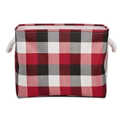 DII Buffalo Check Storage Collection Collapsible Bin With Handles, Large Rectangle, 17.5x12x15, Tri Color Cardinal Red