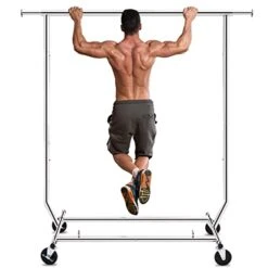 HOKEEPER 250 Lbs Load Capacity Commercial Grade Clothing Garment Racks Heavy Duty Sing Rail Adjustable Collapsible Rolling Clothes Rack On Wheels, Chrome Finish