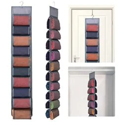 2 Pack Legging Storage Organizer- Hanging Closet Organizer System Clothes Closets Holder With 20 Roll Independent Compartments For Yoga Leggings T-Shirts Bras Socks Pants Tank Top Towel(Grey)