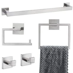 5-Piece Bathroom Hardware Accessories Set 23.6 Inch Towel Bar Towel Rack Sets Modern Towel Ring Kit Stainless Steel Wall Mounted (Brushed Nickel)