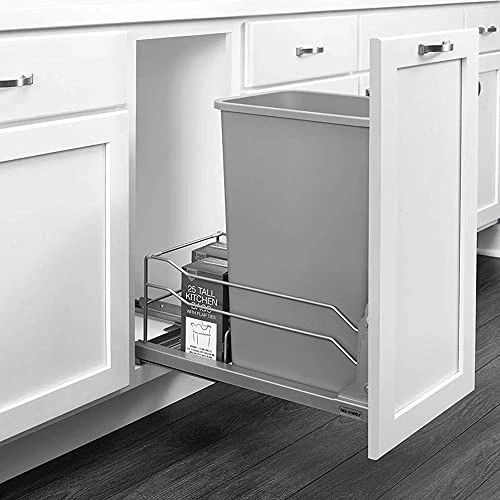 Rev-A-Shelf 53WC-1550SCDM-117 Single 50-Quart Kitchen Base Cabinet Pull Out Waste Container Trash Can With Soft-Close Slides, Silver 2 Rev-A-Shelf 53WC-1550SCDM-117 Single 50-Quart Kitchen Base Cabinet Pull Out Waste Container Trash Can With Soft-Close Slides, Silver - Image 2