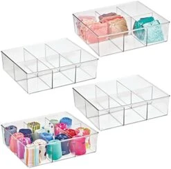 MDesign Plastic 12 Compartment Divided Drawer And Closet Storage Bin - Organizer For Scarves, Socks, Ties Bras, And Underwear - Dress Drawer Organizer, Shelf Organization - Lumiere Collection - Clear -GENERIC Shop 41f7V2x8DHL. AC