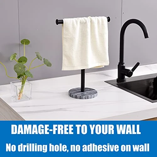 Neutral Brand Countertop Towel Rack With Heavy Marble Base T-Shape Bathroom Hand Towel Holder Stand SUS304 Stainless Steel, Dual Washcloth Display (Black) 3 Neutral Brand Countertop Towel Rack With Heavy Marble Base T-Shape Bathroom Hand Towel Holder Stand SUS304 Stainless Steel, Dual Washcloth Display (Black) - Image 3