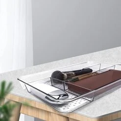 TECHMERI Clear Makeup Organizer Tray, Clear Plastic Drawer Organizer Tray, Makeup And Vanity Stackable Drawer Organizers 4-Section For Perfume, Brush, Skincare -GENERIC Shop 41fDP7YVRwL