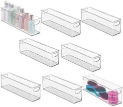 MDesign Small Plastic Bathroom Storage Container Bins With Handles For Organization In Closet, Cabinet, Vanity Or Cupboard Shelf, Accessory Organizer - Ligne Collection - 8 Pack, Clear -GENERIC Shop 41fXiDrqOML. AC