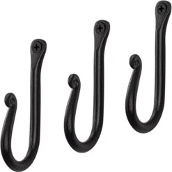 RTZEN Wall Mount J Hook - Wrought Iron Decorative Wall Hooks For Hanging Things - Handcrafted Classic Wall Mounted Black Coat Hooks - Farmhouse Towel Hooks Robe Hooks Or Hat Hooks - 3 Pack