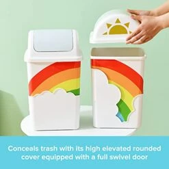 Rainbow Trash Can (1-Pack) - Cute Waste Basket For Kids Room - 9.6”x9.6”x15.7” Indoor Swing Top Trash Can With Lid - Garbage Can For School & Daycare - Swivel Touchless Garbage Cans - For Baby Nursery And Rainbow Themed Room Rainbow Baby Shower -GENERIC Shop 41gHeKkyKyS