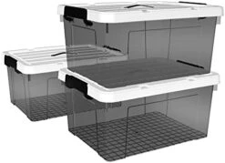 Cetomo 15L*4 Plastic Storage Box, Tote Box,Organizing Container With Durable Lid And Secure Latching Buckles, Stackable And Nestable, 4Pack, Transparent Black With Black Buckle -GENERIC Shop 41gHv3Nap L. AC