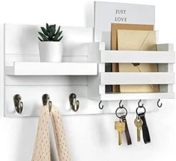 Lwenki Mail Organizer For Wall Mount – Key Holder With Shelf Includes Letter Holder And Hooks For Coats, Dog Leashes – Rustic Wood With Flush Mounting Hardware (16.5” X 8.7” X 3.5”) -GENERIC Shop 41gOKFunyfS. AC