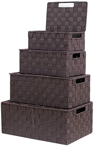 VK Living Woven Storage Box Basket Bin Container, Woven Strap Basket, Nylon Woven Box Basket, Underwear Bra Storage Organizer Divider For Drawer, Dresser, Closet, Black, Set Of 4 6 VK Living Woven Storage Box Basket Bin Container, Woven Strap Basket, Nylon Woven Box Basket, Underwear Bra Storage Organizer Divider For Drawer, Dresser, Closet, Black, Set Of 4 - Image 6