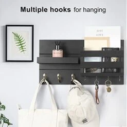 Lwenki Mail Organizer For Wall Mount – Key Holder With Shelf Includes Letter Holder And Hooks For Coats, Dog Leashes – Rustic Wood With Flush Mounting Hardware (16.5” X 8.7” X 3.5”) -GENERIC Shop 41geQOpj69L