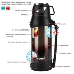 Comvi 68oz Large Coffee Thermus For Travel - 24 Hours Hot & Cold Flasks For Hot And Cold Drinks, Stainless Steel, Vacuum Insulated Flask With 2 Cups For Hiking & Camping For Men/Women - Coffee 8 Comvi 68oz Large Coffee Thermus For Travel - 24 Hours Hot & Cold Flasks For Hot And Cold Drinks, Stainless Steel, Vacuum Insulated Flask With 2 Cups For Hiking & Camping For Men/Women - Coffee -GENERIC Shop 41gfpirxMIL
