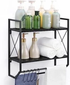 Bathroom Towel Rack 2 Tier Wall Shelf With Towel Bar, Rustic Towel Rack With Shelf For Wall Storage Shelves With Hooks Over Toilet Shelf Wall Mounted Towel Holder Shelf Floating Shelves For Home Brown -GENERIC Shop 41grna1mBeL. AC