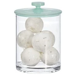 MDesign Large Modern Apothecary Storage Organizer Canister Jars - Plastic Containers For Bathroom, Organization Holder For Vanity, Counter, And Makeup Tables, Lumiere Collection, Clear/Mint Green -GENERIC Shop 41gu3BSvQyL