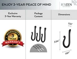 RTZEN Wall Mount J Hook - Wrought Iron Decorative Wall Hooks For Hanging Things - Handcrafted Classic Wall Mounted Black Coat Hooks - Farmhouse Towel Hooks Robe Hooks Or Hat Hooks - 3 Pack -GENERIC Shop 41gyaoDf6iL