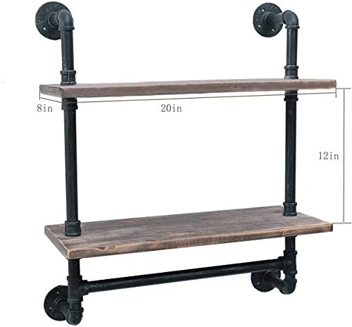 ANGIEHAIE Industrial Pipe Shelf,Rustic Wall Shelf With Towel Bar,20" Towel Racks For Bathroom,Pipe Shelves Wood Shelf Shelving (2-Tier) 2 ANGIEHAIE Industrial Pipe Shelf,Rustic Wall Shelf With Towel Bar,20" Towel Racks For Bathroom,Pipe Shelves Wood Shelf Shelving (2-Tier) - Image 2