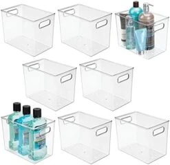 MDesign Small Plastic Bathroom Storage Container Bins With Handles For Organization In Closet, Cabinet, Vanity Or Cupboard Shelf, Accessory Organizer - Ligne Collection - 8 Pack, Clear -GENERIC Shop 41hFunB51BS. AC