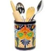 Enchanted Talavera Mexican Talavera Ceramic Large Utensil Holder Spatula Crock Kitchen Counter Organizer Mexican Pottery Utensils Tools Caddy Spoon Rest White Ceramic (Multi Color Large (7.5"H X 6"W)