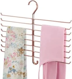 MDesign Metal Closet Rod Hanging Accessory Storage Organizer Rack For Scarves, Ties, Yoga Pants, Leggings, Tank Tops - Snag Free, Geometric Design, 16 Arms/1 Hook - Spira Collection - Rose Gold -GENERIC Shop 41hd13qSKQL. AC