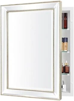 FOMAYKO Metro Beaded Retro Medicine Cabinet, Recess Or Surface Mount Bathroom Cabinet,with Silver Frame, Door Swinging Left Or Right, 16" X 26" Bathroom Mirror Cabinet(New Verssion) -GENERIC Shop 41hf9xyauFL. AC