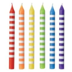 AMSCAN Assorted Color Striped Birthday Candles, 3.3" - 12 Pcs.