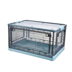 Folding Storage Box Household Storage Box Clothes Side Door Can Be Stacked With Wheel Storage Box-blue-1||B