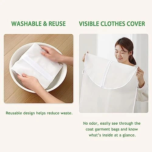 AIDBUCKS Garment Bags 6 Pieces Clothes Covers Protecting Dusts Lightweight Clear Full Zipper Suit Bags Long-Term Storage Jacket Coat Dress, White, 24x48" 7 AIDBUCKS Garment Bags 6 Pieces Clothes Covers Protecting Dusts Lightweight Clear Full Zipper Suit Bags Long-Term Storage Jacket Coat Dress, White, 24x48" - Image 7