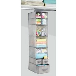 MDesign Soft Fabric Over Closet Rod Hanging Storage Organizer With 7 Shelves And 3 Removable Drawers For Child/Kids Room Or Nursery - Textured Print - 2 Pack - Gray -GENERIC Shop 41i6EQf53QL