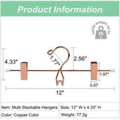 Amber Home 24 Pack Add-on Rose Gold Metal Pant Skirt Hangers, Multi Stackable Add On Copper Trouser Hangers For Slacks Jeans Boutique Clothing With Extra Strong Non-Slip Adjustable Clips (Copper, 24)