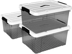 Cetomo 15L*4 Plastic Storage Box, Tote Box,Organizing Container With Durable Lid And Secure Latching Buckles, Stackable And Nestable, 4Pack, Transparent Black With Black Buckle -GENERIC Shop 41iDk55QBSL. AC