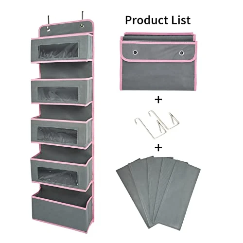 Vercord Door Hanging Organizer Storage Wall Mount Organization Foldable Hanging Shelves Kids Toy 5 Pocket 4 Clear Window With Metal Hook Grey 4 Vercord Door Hanging Organizer Storage Wall Mount Organization Foldable Hanging Shelves Kids Toy 5 Pocket 4 Clear Window With Metal Hook Grey - Image 4