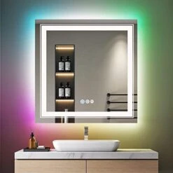 72x 36 RGB LED Bathroom Mirror, Large Backlit Vanity Mirror With Lights, RGB Lighted Mirror For Wall, Anti- Fog, Dimmable, CRI 90 (8 Backlit Colors + 3 Front Lights) -GENERIC Shop 41iQtwyEsL. AC