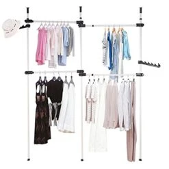 Adjustable Clothing Rack, Closet System Organizer And Storage Height Garment Closet Rack With Hooks DIY Coat Hanger Telescopic Hanging Clothes Garment Rack For Living Room, Bedroom