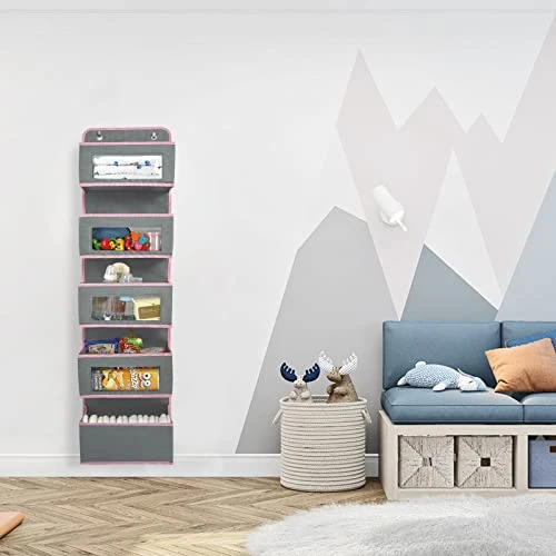 Vercord Door Hanging Organizer Storage Wall Mount Organization Foldable Hanging Shelves Kids Toy 5 Pocket 4 Clear Window With Metal Hook Grey 6 Vercord Door Hanging Organizer Storage Wall Mount Organization Foldable Hanging Shelves Kids Toy 5 Pocket 4 Clear Window With Metal Hook Grey - Image 6