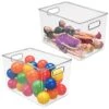 MDesign Deep Plastic Home Storage Organizer Bin With Built-in Handles For Cube Furniture Shelving In Office, Closet, Cabinet, Bedroom, Bathroom, Nursery, Dorm - Ligne Collection - 2 Pack - Clear