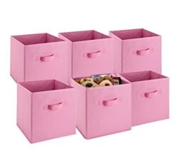 Handy Laundry Foldable Cube Storage Bins, 6 Pack, Decorative Fabric Storage Cubes, Collapsible & Great Organizer For Shelf, Closet Or Underbed, Convenient For Clothes Or Kids Toy Storage (Pink)