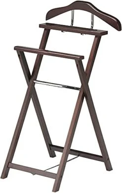 Pilaster Designs Contemporary Walnut Solid Wood Faydell Folding Cloth Valet Stand Organizer
