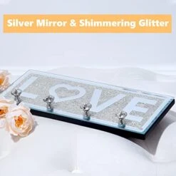 SHYFOY Mirrored Key Holder For Wall Decorative Love Letter Sign Plaque Key Hanger For Wall Decor, Glitter Key Rack Wall Hanger With 4 Crystal Hooks For Entryway Front Door Key Hanging -GENERIC Shop 41j7evz7XsL