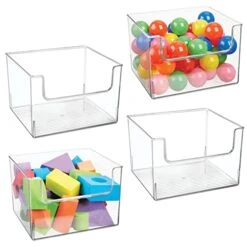 MDesign Plastic Open Front Storage Organizer Bins For Kitchen, Bedroom, Bathroom, Home Office, Or Playroom - Home Decor Bins Hold Food, Toys, Books, Or Office Supplies, Ligne Collection, 4 Pack, Clear