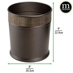 MDesign Decorative Round Small Trash Can Wastebasket, Garbage Container Bin For Bathrooms, Powder Rooms, Kitchens, Home Offices - Steel In Bronze Finish With Woven Textured Accent -GENERIC Shop 41jO4xYCwBL