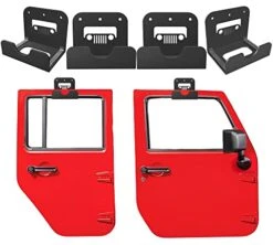 Classic Detachable Door Storage Hanger With Rubber Wall Mount Heavy Duty Door Hanger Storage Holder Bracket Rack For1956-2020 Wrangler CJ YJ TJ LJ JK JKU JL JLU & 2021 Gladiator JT On Garage 4 PCS