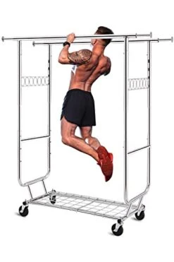 HOKEEPER 600 Lbs Commercial Clothing Garment Rack With Shelves Clothing Racks On Wheels Rolling Closet Clothes Rack Heavy Duty Portable Collapsible Adjustable, Chrome Finish